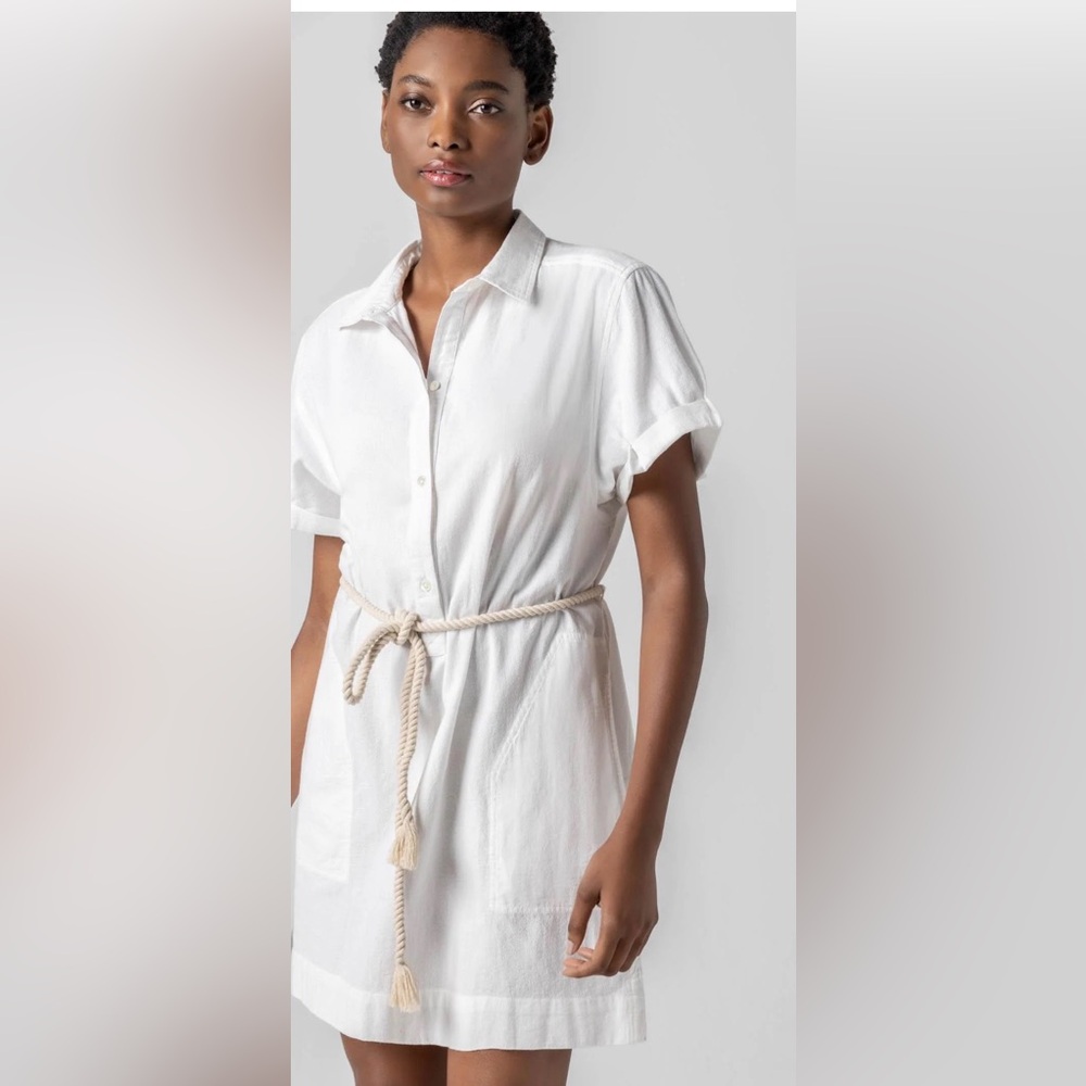 Lilla P XS White Cotton Half Placket Shirt Dress NWT